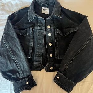 Zara oversized denim black jacket